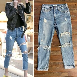 GRLFRND Karolina High Waisted Distressed Frayed Raw Hem Mid Wash Jeans Sz 26 🧡🎀